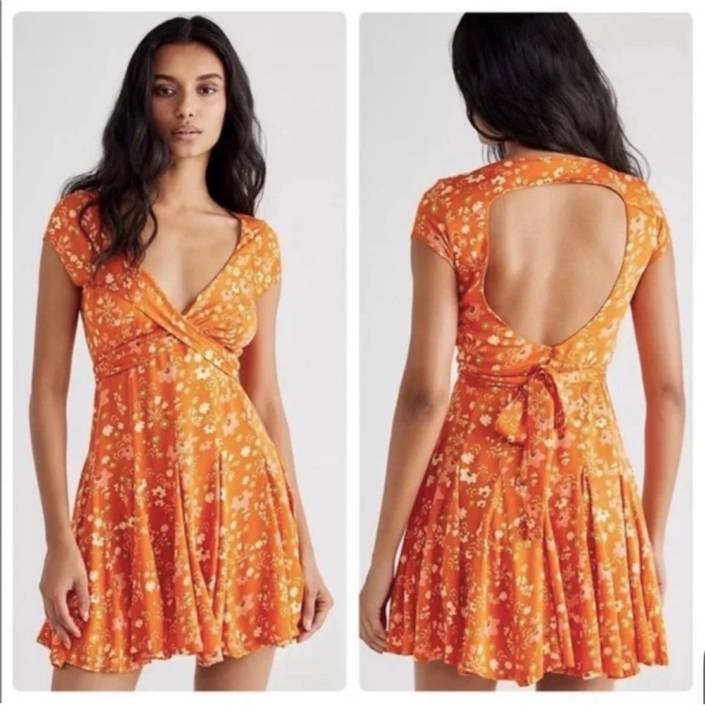 Free People Floral Orange Dress - Picture 1 of 12